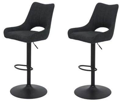 2er-Set Barhocker, gewebter Stoff, anthrazit, höhenverstellbar, drehbar