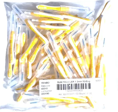 Produktbild von GUM TRAV-LER Interdentalbürsten gelb 1,3mm - 50 Stück im Beutel
