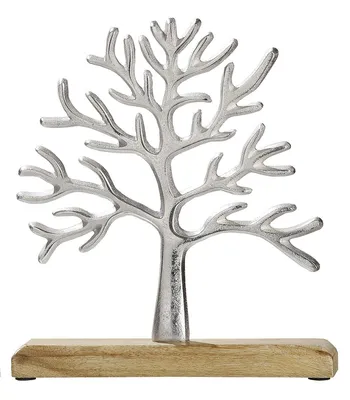 Imagen del producto de Relieve decorativo de estilo Gilde, con motivos de árbol de la vida, fabricado en aluminio y madera de mango, color plateado. Venta en paquetes de 4 unidades. Dimensiones: 23 cm de largo, 5 cm de ancho, 26 cm de alto. Código: 48791. Número de artículo: 4009079487916