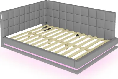 Produktbild von Polsterbett 140x200cm Schlafsofa (Ohne Matratze) Multifunktionsbett Hautsympathischer Samt Grau mit LED Lichtleiste USB Steckdose und Lattenrost