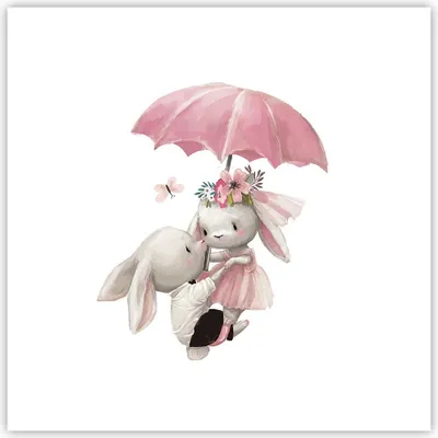Produktbild von Poster - Poster ohne Rahmen - Hasen Regenschirm Kinder - 40x40 cm - Wand Bild - Wanddeko - Wandbilder - Kunstposter - Wandposter - Bilder - Kunstdruck - Wanddekoration - Wandbild - P2XAC40x40-4777