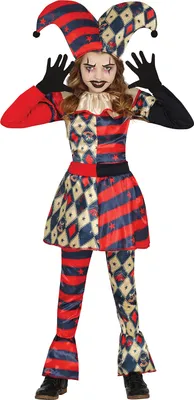 Produktbild von Harlekin Clown Bösewicht Kostüm Halloween Kinder Fantasie Rot Blau, Größe: 110/116 Farbe: Schwarz