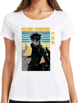 Produktbild von Megumi Fushiguro Jujutsu Kaisen Shikigami Geisterhunde Vintage Damen T-Shirt, Weiß, S
