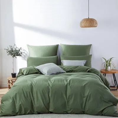 Zdjęcie produktu dla Zestaw pościeli bawełnianej Ibenzoa® Luxuriös, 220x240 cm, z zamkiem błyskawicznym, 2 poszewki na poduszki 80x80 cm, ciemnozielona, certyfikat Öko-Tex Standard 100
