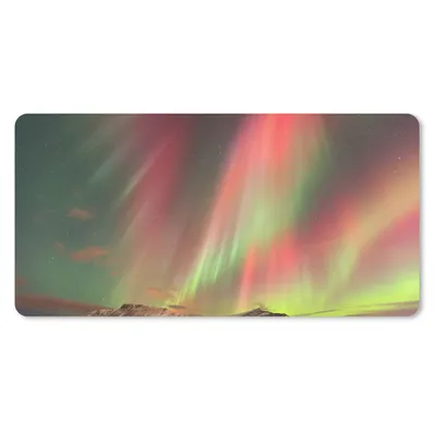 Produktbild von MuchoWow® Schreibtischunterlage Nordlichter - Grün - Rosa - Berg 80x40 cm - XXL Mauspad - Gaming Mauspad