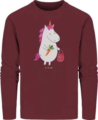 Produktbild von Mr. & Mrs. Panda Baumwoll Pullover Einhorn Gemüse Größe S - Burgundy - Geschenk, Pulli, Sweatshirt, Unicorn, Bio-Pullover, Biomarkt, Wochenmarkt, Einhörner, Sweater
