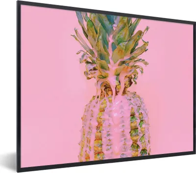 Produktbild von MuchoWow® Gerahmtes Poster Farbe - Ananas - Rosa - Sommer 80x60 cm - Poster mit Schwarzem Bilderrahmen Wandposter Rahmen Foto Bilder - Schwarzem - Mit Gestell