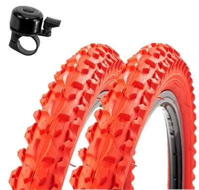 Produktbild von 2 x Roverstone Fahrradreifen 26 x 2,125 (57-559) Rot inkl. Fahrradklingel
