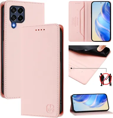 Obrázek produktu pro Kožené pouzdro pro Samsung Galaxy M53 5G, flipové pouzdro s přihrádkami na karty, peněženkou a stojánkem Růžový