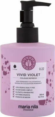 Produktbild von Maria Nila Colour Refresh 0.22 Vivid Violet 300 ml, 300 ml, Frauen, Vivid Violet, Nährend, Feuchtigkeitsspendend, Glanz, Farbkorrektur, Pumpenflasche, Aqua/Water/Eau, Cetearyl Alcohol, Behentrimonium Chloride, Cetyl Alcohol, Argania Spinosa Kernel...