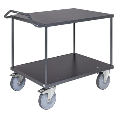 Produktbild von Kongamek ergonomischer Tischwagen in dunkelgrau 1110x700x965mm mit MDF-Platte, Gummibereifung und Bremse