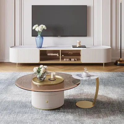 Produktbild von Couchtisch Design Luxus Möbel Hocker 2tlg. Set Tische Tisch Fußhocker Holz Neu