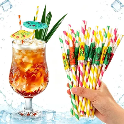 100 Papier-Trinkhalme in Schirmform, Cocktaildeko, bunt