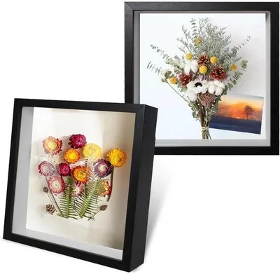 Productafbeelding van 3D-fotolijstset voor objecten van 20 x 20 cm - Diep displaykastje voor bloemen en foto's - Zwart - Set van 2