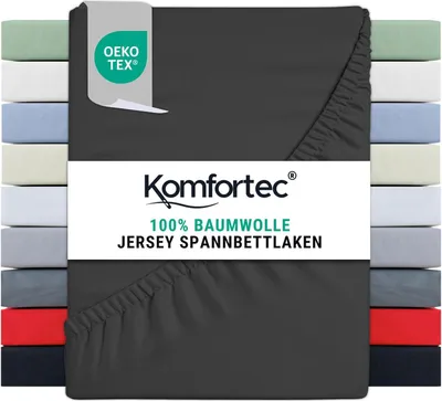 Produktbild von Komfortec Spannbettlaken Jersey 100% Baumwolle – 140x200 cm 135g/m² Weich, Atmungsaktiv & Hautfreundlich Mit Rundumgummi   Für