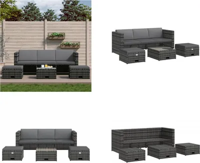 Produktbild von vidaXL 4 tlg. Garten Lounge Set mit Auflagen Poly Rattan Grau - Gartenmöbel-Set - Gartenmöbel-Sets - Gartengarnitur - Gartengarnituren