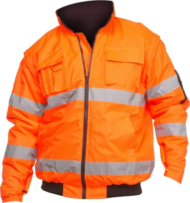Produktbild von Charlie Barato® Reflektierende Pilotenjacke, fluoreszierend orange, als Weste tragbar