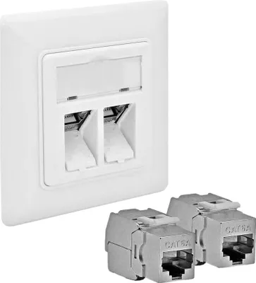 Produktbild von ProfiPatch Keystone Netzwerkdose Datendose Unterputz Cat.6A 500MHz 2-Port geschirmt weiß