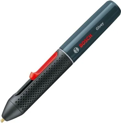 A Bosch Gluey smokey grey hot glue pen is shown against a white background.