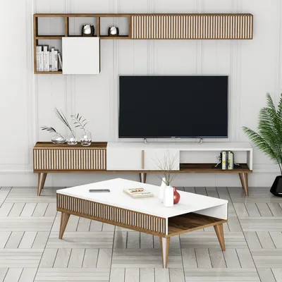 Image de Skye Decor, ensemble Milan 481, ensemble de meubles de salon, noyer, 100 % PANNEAUX DE PARTICULES MÉLAMINÉS, 180 x 35 x 40 cm