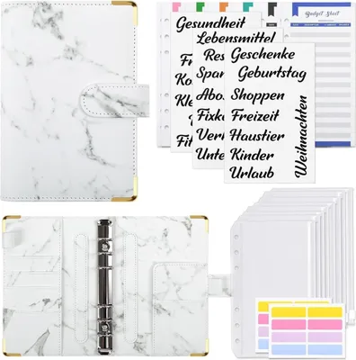 Produktbild von KONVINIT Budget Binder A6 - Ringbuch Budget Planner mit Geldumschläge, Budgetbogen, Etiketten, Organizer