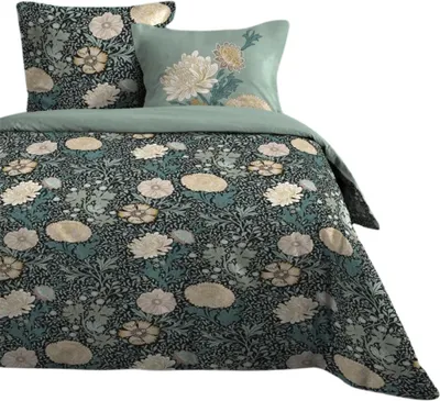A bedding set with a floral pattern.