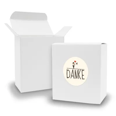 Produktbild von SET DANKE Hochzeitspaar (Motiv24) 24x Faltschachtel Quader weiß  + Sticker