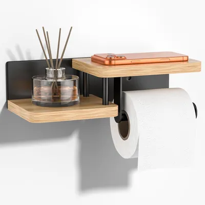 Productafbeelding van Omgoods - Toiletpapierhouder met Opbergcompartiment van Hout