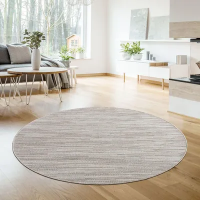 Produktbild von TT Home In-& Outdoorteppich Wetterfest Terrasse Balkon Esszimmer Modernes Boho Design Skandinavisch Meliert Unifarben Größe 120 cm Rund