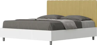 Produktbild von ITYHOME - Bett mit Lattenrost 160x190 Bettgestell Esche weiß Bett-Kopfteil mit Mikrofaserbezug Ocker Kaia