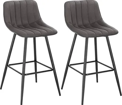 Image de Tabouret de bar de luxe Mambia - Industriel - Gris - Avec dossier - Velours - Réglable en hauteur - Chaise de bar 1 pièce pièce - Cuisine & Bar
