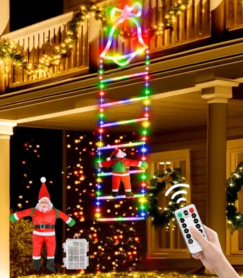 LED-Lichterkette mit Leiter & Weihnachtsmann, 2 m, 200 LEDs, 8 Modi