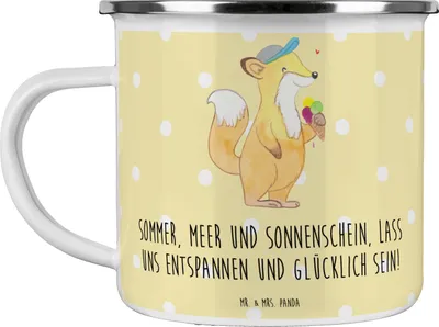 Produktbild von Mr. & Mrs. Panda Pott Sommer Meer Strand - Gelb Pastell - Geschenk, Küstenurlaub, Urlaub Am, metallbecher, becher emaille, Lebensfreude, Küste, Handgefertigte Produkte