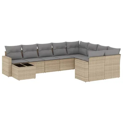 Immagine prodotto di vidaXL Set di divani da giardino da 10 pezzi con cuscini Beige poly rattan
