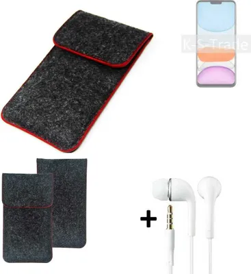 Produktbild von K-S-Trade Handy Schutz Hülle kompatibel mit Meizu M10S Schutzhülle Handyhülle Filztasche Pouch Tasche Case Sleeve Filzhülle dunkelgrau roter Rand