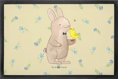 Produktbild von Mr. & Mrs. Panda Bodenvorleger Hase Küken 50 x 75 cm - Blumig - Geschenk, Schmutzfangmatte, Schuhabstreifer, Schmutzmatte, Ostern, fußmatte, Fußabtreter