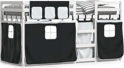 Obrázek produktu pro vidaXL Patrová postel se záclonami bílá černá 90x200 cm borovicové dřevo