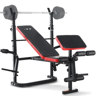 Produktbild von Multifunktionale Kraftstation klappbar, verstellbare Hantelbank mit Beincurler, ButterflyMaschine & Dipstation, Home Gym Fitnessbank bis 150 kg