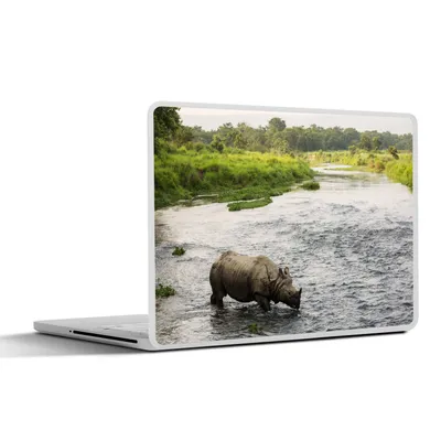 Produktbild von MuchoWow® Laptop Aufkleber Sticker Cover Nashorn im Wasser 30x22 cm - Laptop-Sticker