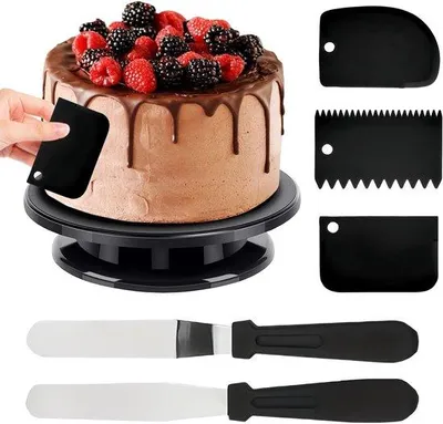 Productafbeelding van Draaitafel voor Taarten met 5 Schrapers, Ideaal voor Bakken en Patissier, Taartaccessoires - Zwart