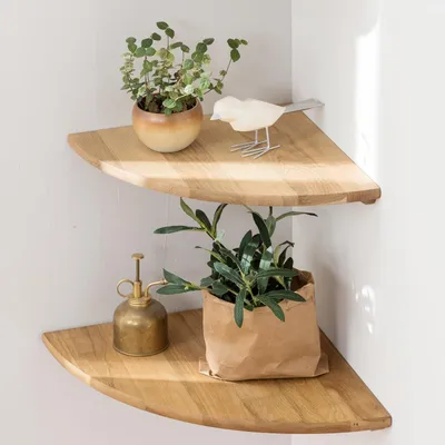 Image de Ensemble de 2 étagères d'angle en bois de chêne pour intérieur