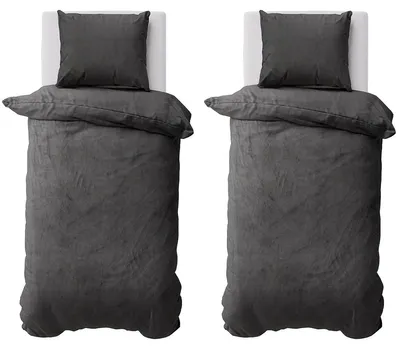 Produktbild von Winter Bettwäsche Teddy Plüsch 155x220 + 80x80 Bettbezug Cashmere Touch Nicki Uni / Wende Anthrazit, 4 teilig