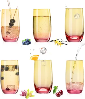 Produktbild von PLATINUX Trinkgläser Gelb-Rosa aus Glas Bunt 300ml (max.370ml) Set 6 Stück Wassergläser Saftgläser Longdrinkgläser