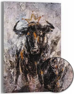 Produktbild von DEQOART Hybrid Leinwand Bild 60x90 cm 'König der Stiere' Wandbild Glas flach modern