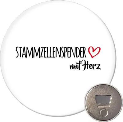 Produktbild von Huuraa Magnet Stammzellenspender mit Herz 59mm Kühlschrankmagnet rund Flaschenöffner Geschenkidee