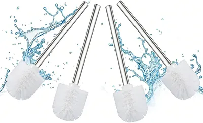 Productafbeelding van Toiletborstel set 4 stuks, wit, Ø 6.5 cm, roestvrijstalen handvat, voor badkamer