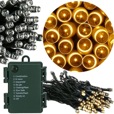 Zdjęcie produktu dla SPRINGOS lampki choinkowe z timerem 5,5 m zasilane bateryjnie Outdoor Indoor 50 LED 8 trybów Ciepła biel