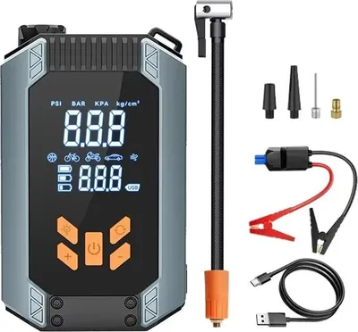 Produktbild von Auto Starthilfe 4‑in‑1 - Starthilfegerät mit Luftkompressor - 150 PSI Reifenpumpe - Powerbank - Tragbarer Booster für Auto Motorrad SUV