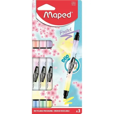 Immagine prodotto di Maped 734128 Evidenziatore FLUO'PEPS PEN DUO Pastello, confezione in blister di cartone da 3 pz