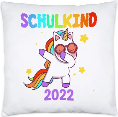 Produktbild von Schulkind 2022 Kissen Inkl. Füllung Einschulungsgeschenk Einhorn Unicorn Fans Buntes Motiv Regenbogen